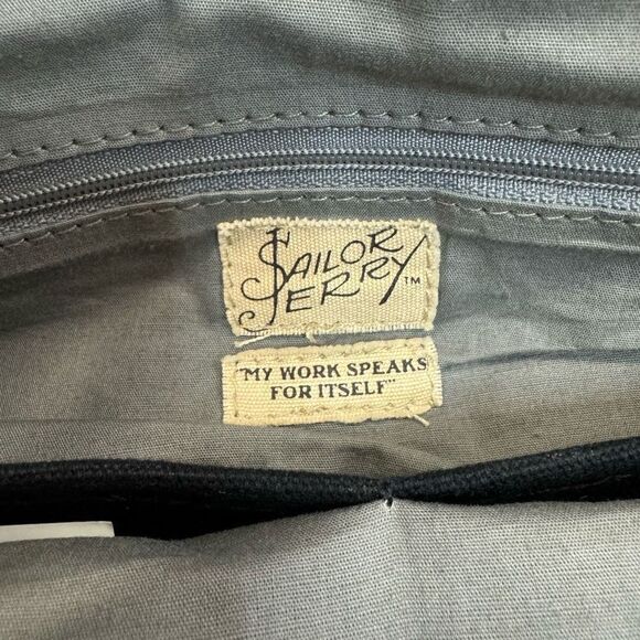 Sailor Jerry Artisan Crafted Blue Brown Leather Handle Tooled Shoulder Bag Purse - Picture 3 of 9